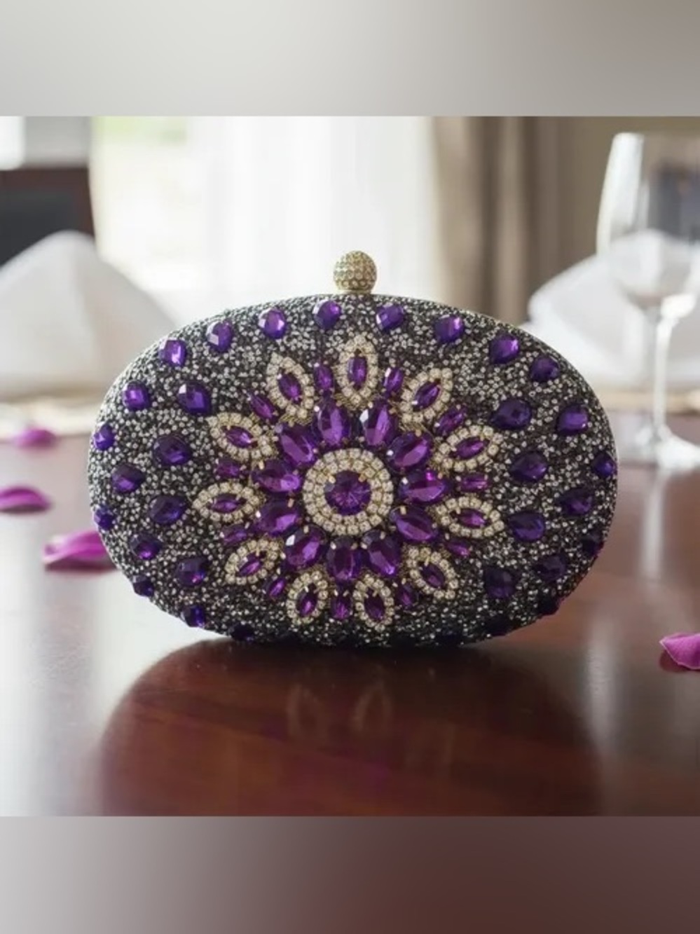 Embellished Purple Crystal Evening Clutch